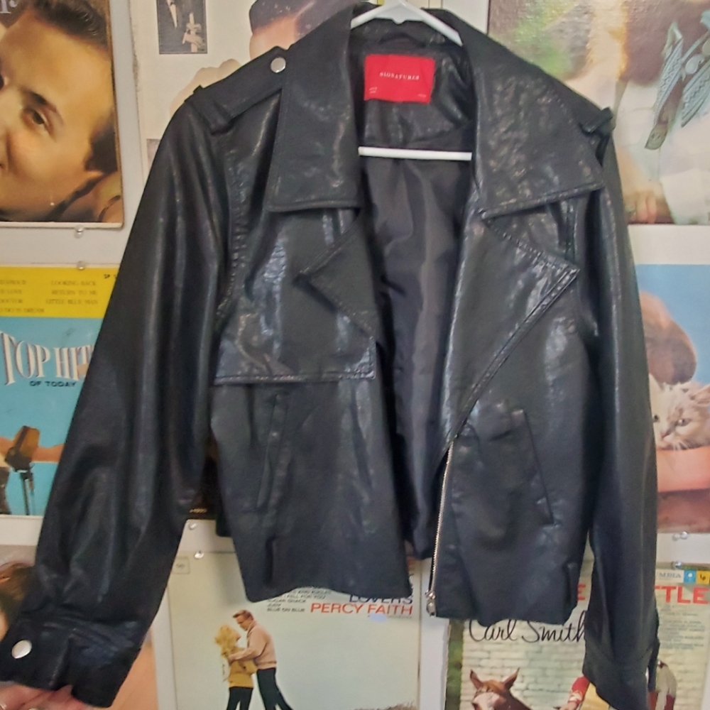 Signatures Faux Leather Jacket, M black